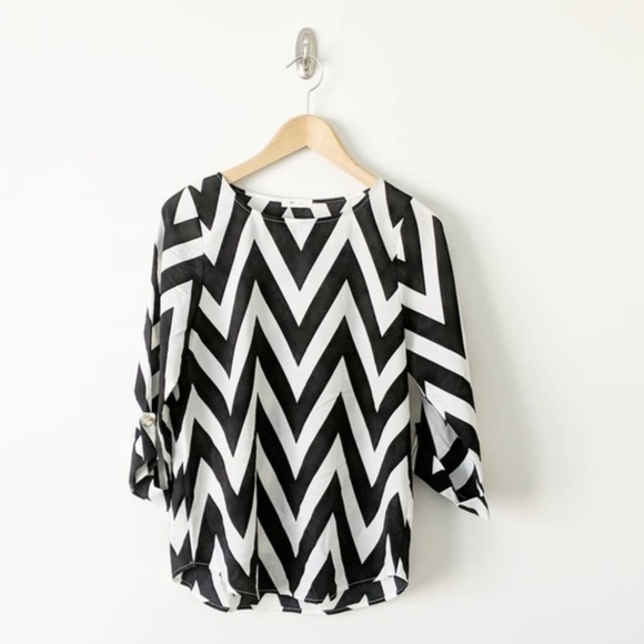 Everly Tops - Everly Chevron Print Blouse